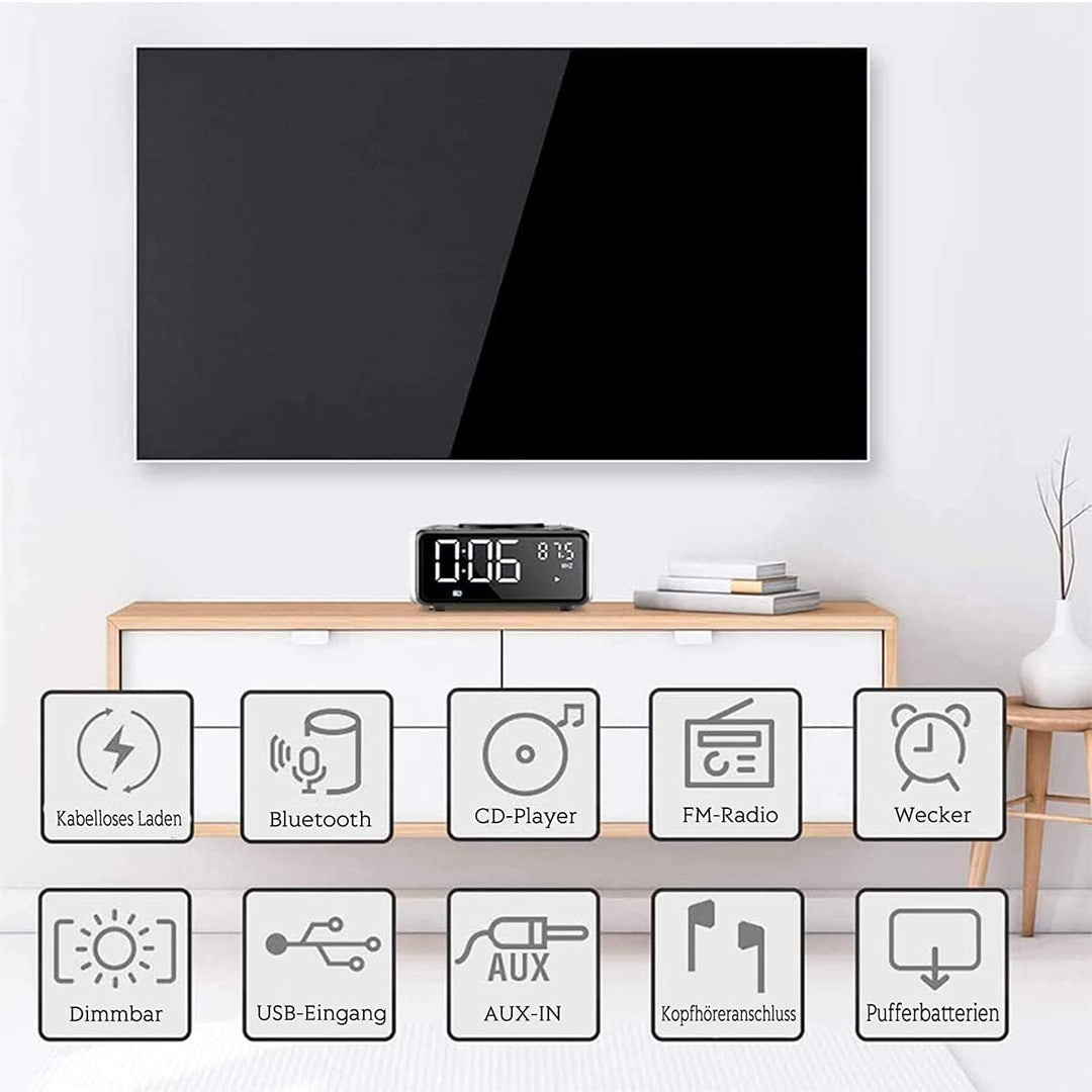 G Keni Radio mit CD Player (UKW Radio) | Radio mit Bluetooth - 10 Watt kabellose Ladegerät, Wecker D