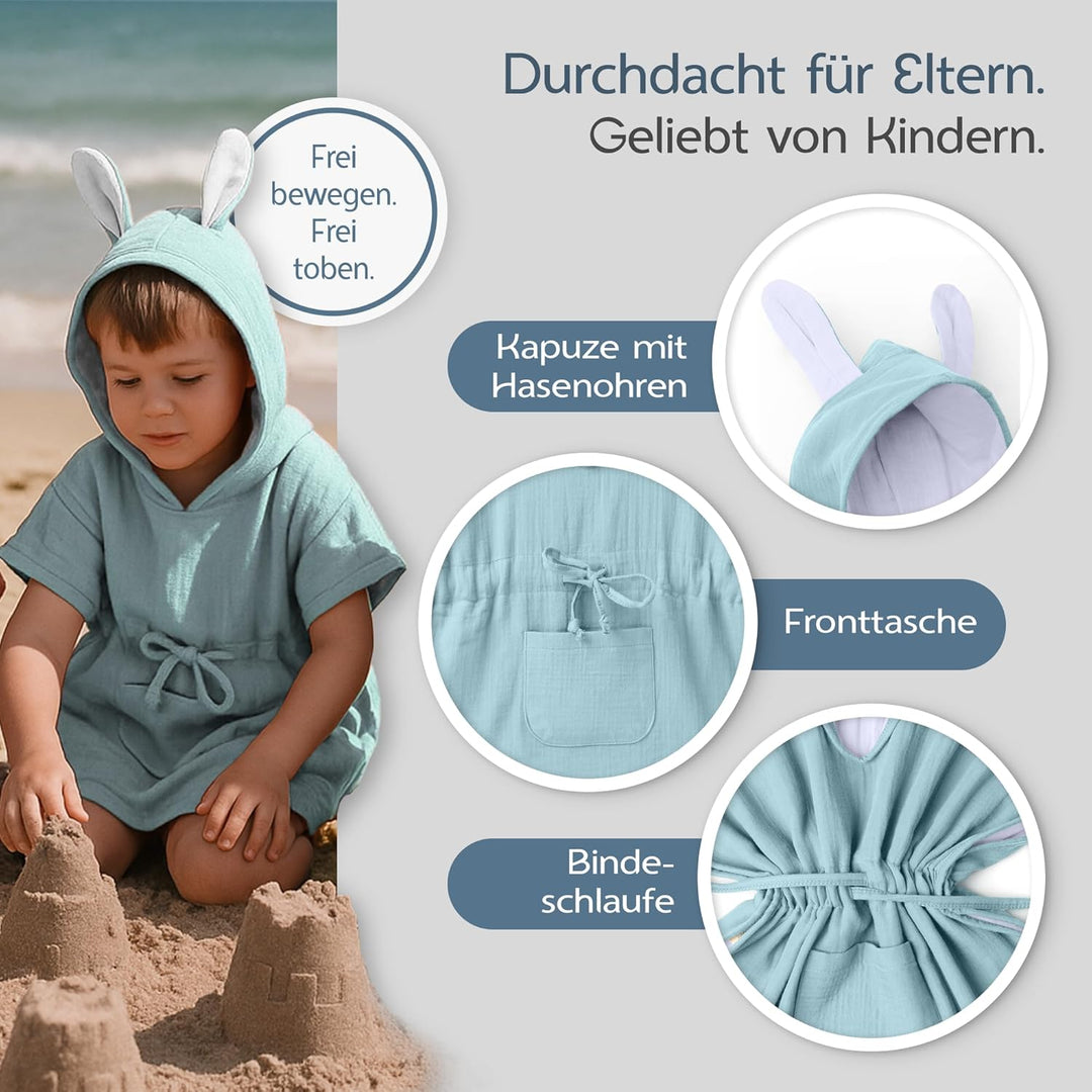 Mababu Badeponcho Baby & Kinder EXTRA weich (100% Bio-Baumwolle) | Kinder Badeponcho 1-7 Jahre| Hand