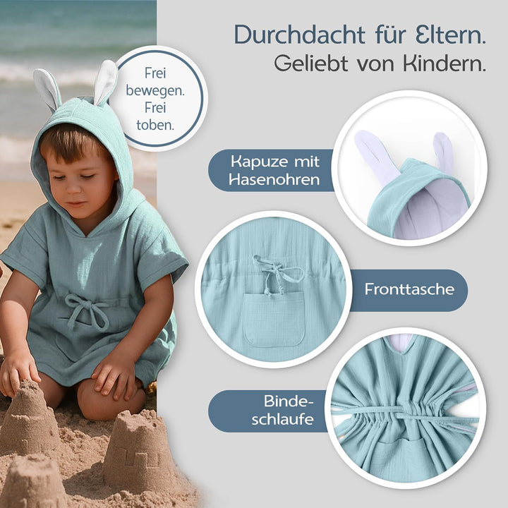 Mababu Badeponcho Baby & Kinder EXTRA weich (100% Bio-Baumwolle) | Kinder Badeponcho 1-7 Jahre| Hand