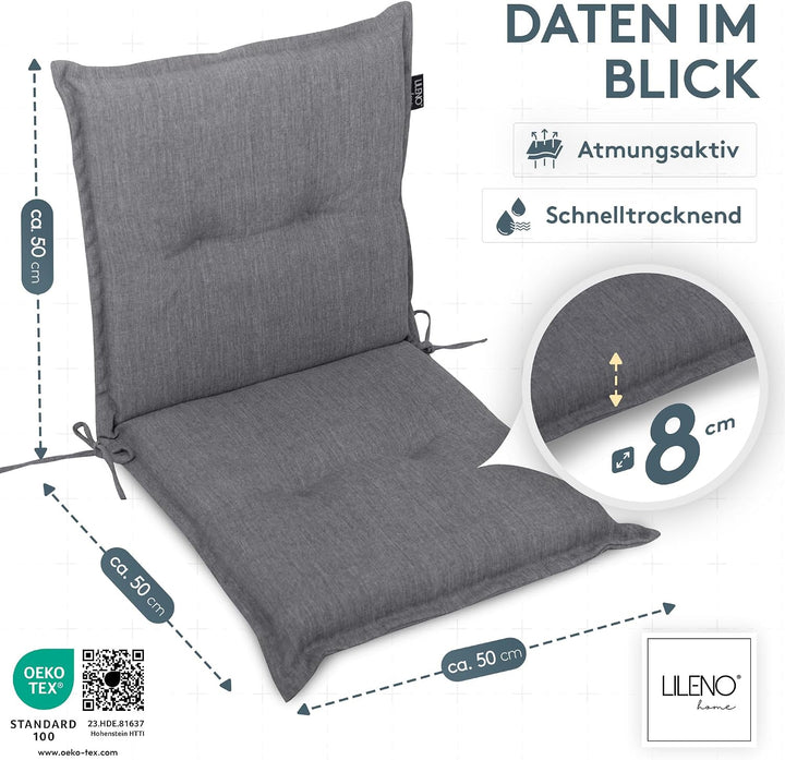 LILENO HOME Gartenstuhl Auflagen als [2er Set - Niedriglehner] in Grau Y - Bequeme Liegen als Sitzau