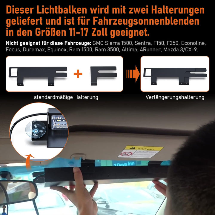 2pcs 16,8-Zoll Blinken LED Warnleuchte Orange + weisses Leuchtfeuer Interior blinkende Lichtleiste V