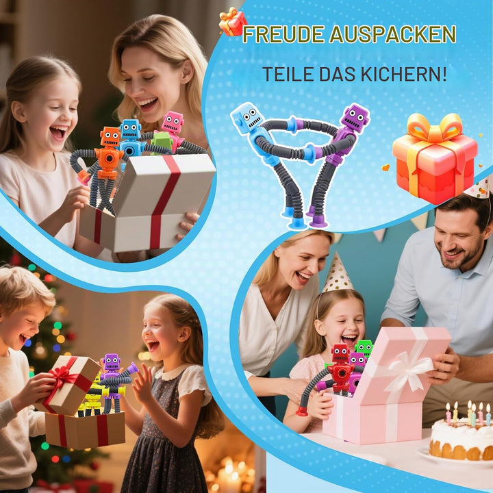 Saugnapf-Roboter-Spielzeug 12 Stück, formveränderndes sensorisches Pop-Tube-Fidget-Spinner, Schreibt