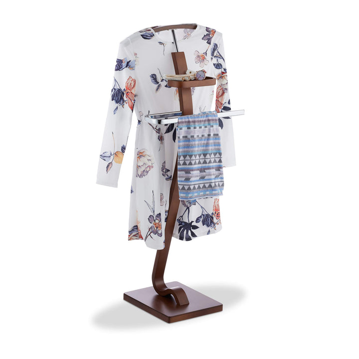 Relaxdays, Dunkelbraun Herrendiener Wallnussoptik, Stummer Diener aus Holz & Metall, Kleiderbutler H