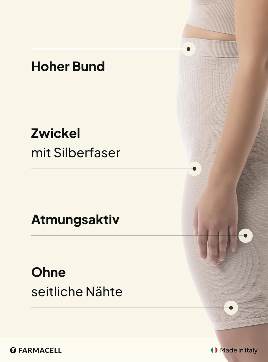 FarmaCell 113 Shorts Hohe Taille, massierende und reduzierende Hose, Anti-Cellulite, Beige
