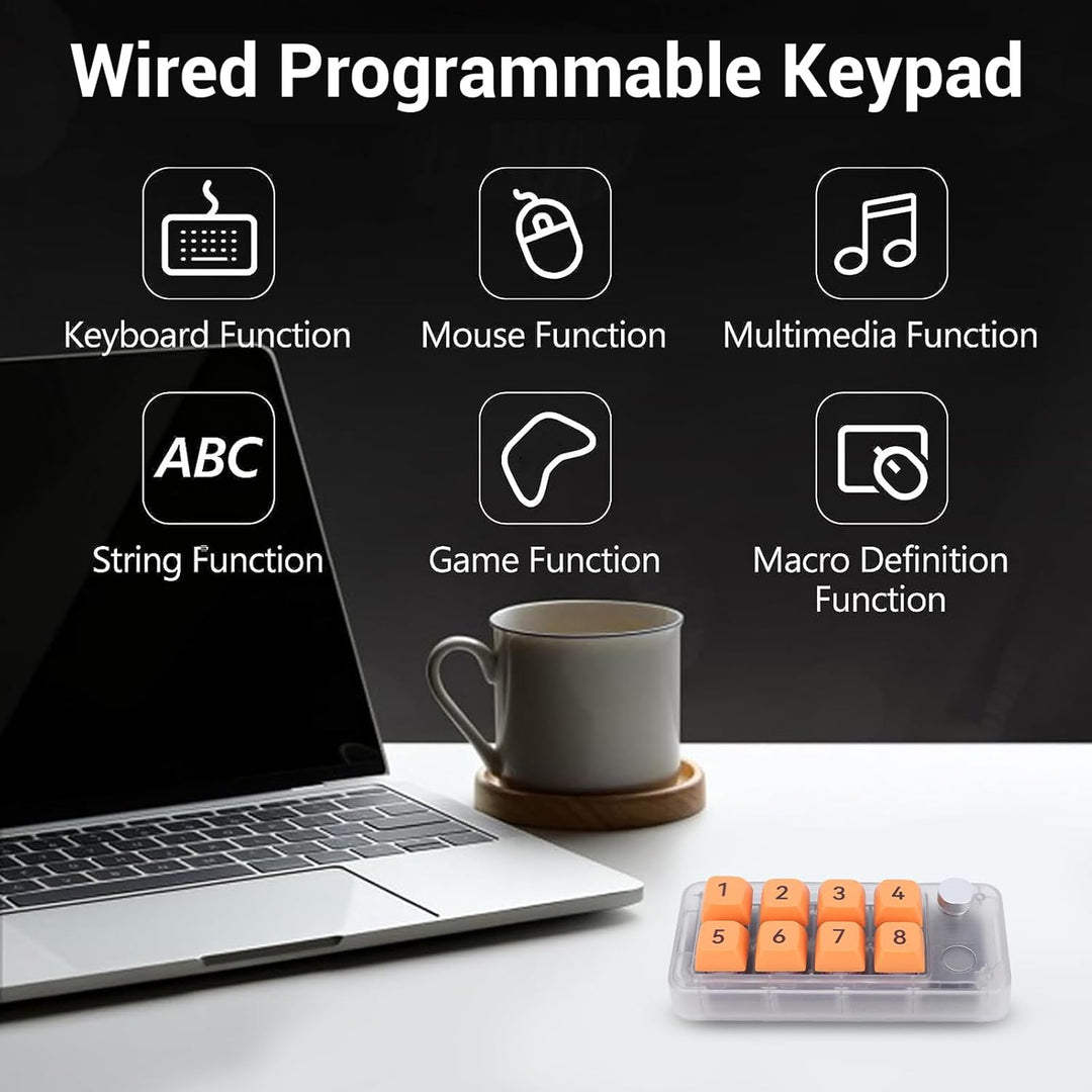 ASHATA Wired USB C Numerische Tastatur, Programmierbare Makro Tastatur, 8 Tasten Typ C Number Pad mi