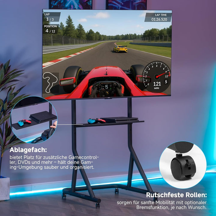 GTPLAYER Rennsimulator Monitorhalterung höhenverstellbar mit Rollen für 32-65 Zoll Fernseher & Monit