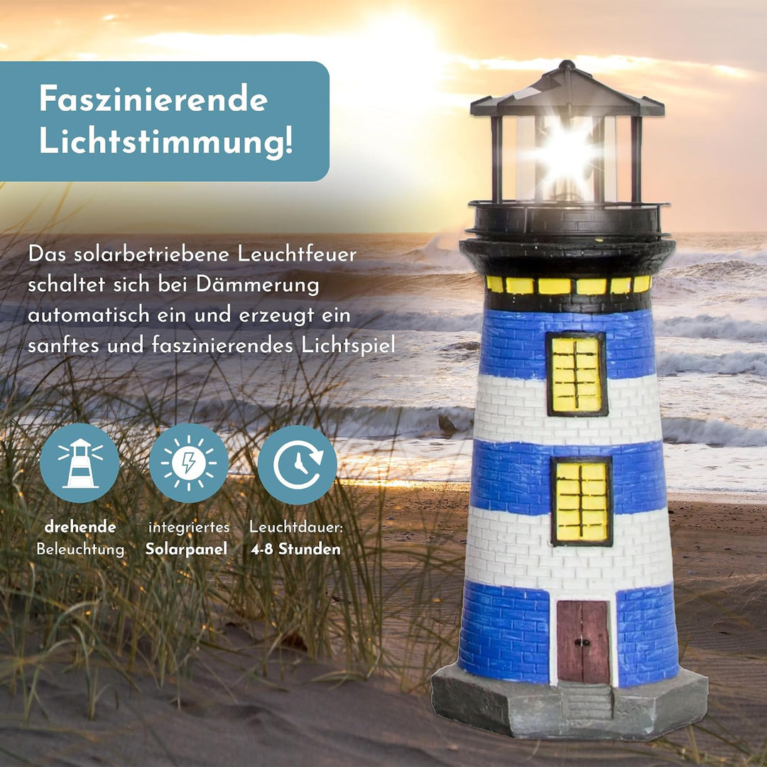 NATIV LED Solar-Leuchtturm mit rotierender Leuchte, handgefertiger Dekoturm für den Aussenbereich, 3