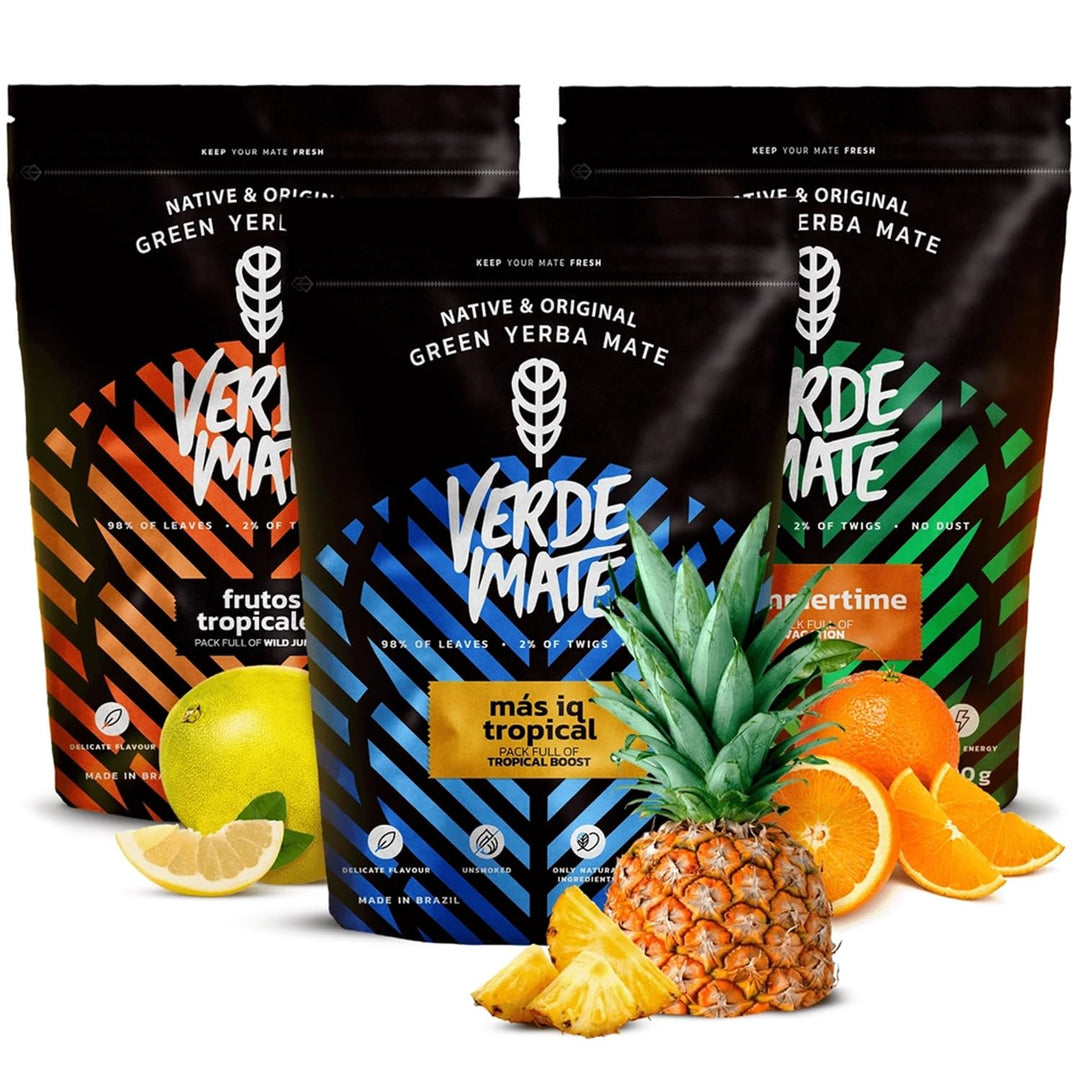 Mate Tee Verde Mate Frucht Set 1,5kg - Brasilien Yerba Mate - 5mm Grobe Blätter - Luftgetrocknet, St