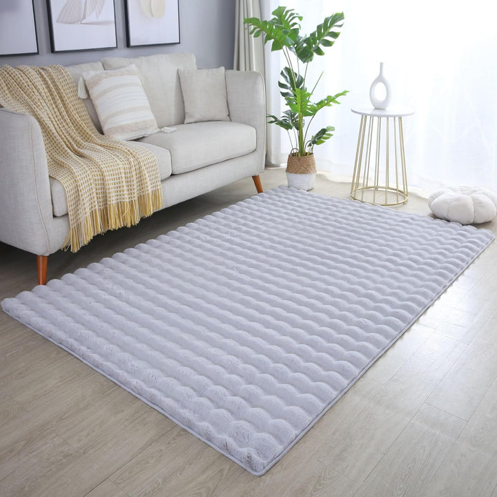 Carpetsale24 Teppich Wohnzimmer Moderne Einfarbig 3D Hoch-Tief Struktur Design Silberfarbe 160 x 230
