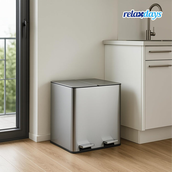 Relaxdays Mülleimer 2 x 15 Liter, Küchenmülleimer mit Geruchsfilter, Biomüll, Absenkautomatik und Tr