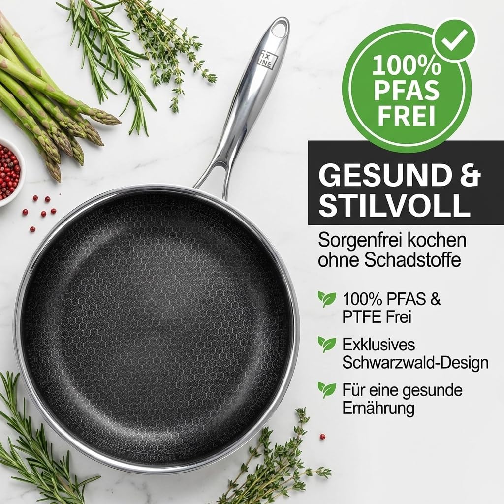 FIXLINE® Brat & Schmorpfanne 28cm Black Forest Design - kratzfeste Antihaftbeschichtung - hoher Rand