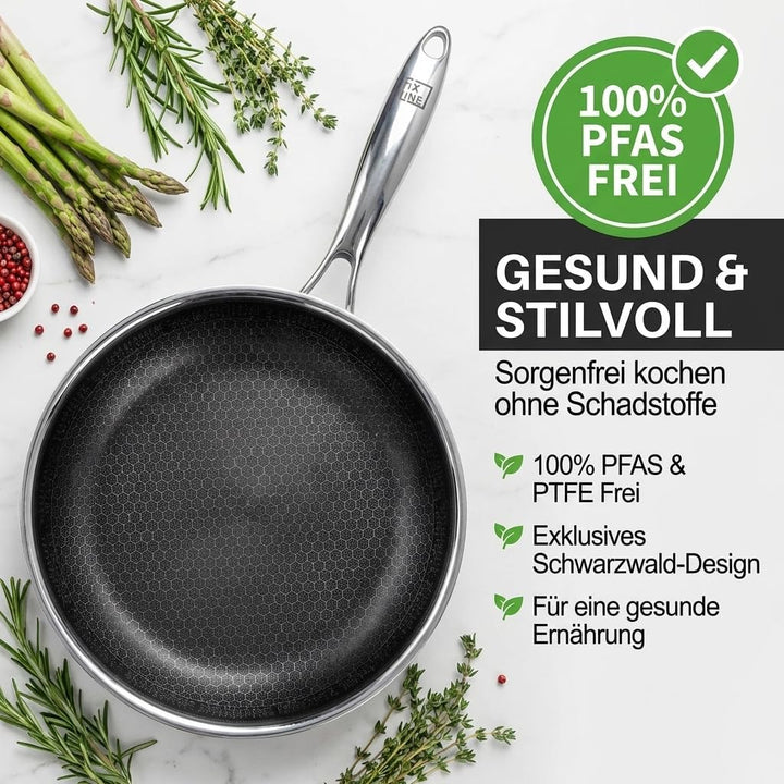 FIXLINE® Brat & Schmorpfanne 28cm Black Forest Design - kratzfeste Antihaftbeschichtung - hoher Rand