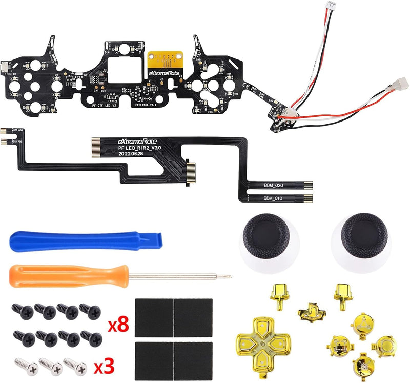 eXtremeRate 9 Modi 7 Farben DTF V3 LED Kit für ps5 Controller Ersatz Leuchttaste D-Pad Thumbsticks S