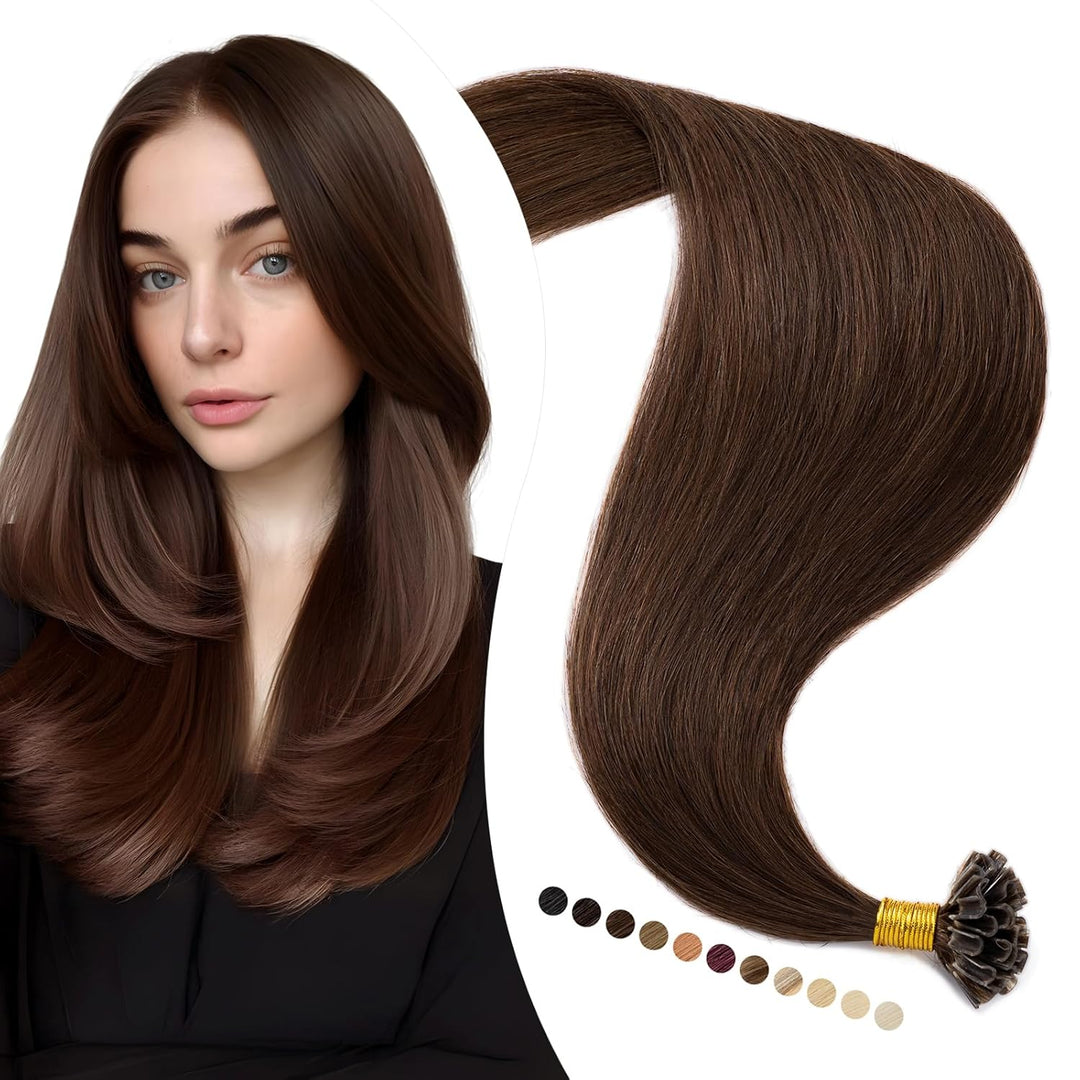 Elailite Bonding Extensions Echthaar Keratin U-Tip Haarverlängerung 100% Menschenhaar 1g/Strähne 16'