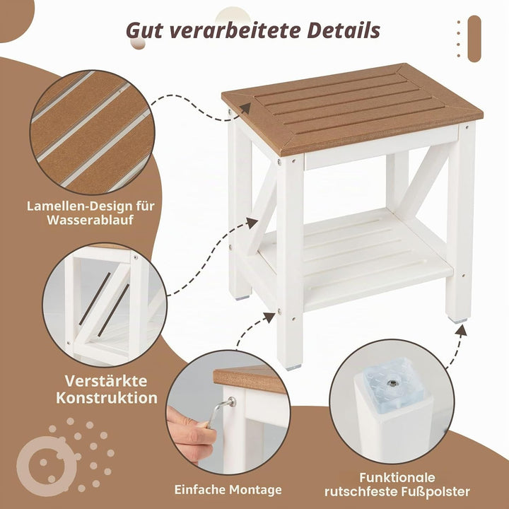 GOPLUS 2-stufige Duschbank, Duschhocker mit Ablage, Badezimmer Duschstuhl Badhocker für Bad-Spa und