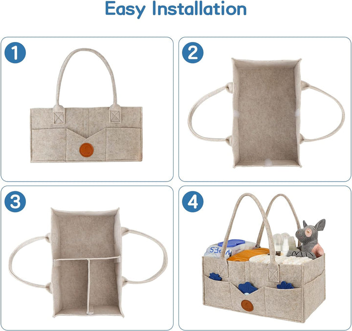 Maliton Wickeltisch Organizer，Baby Windel Caddy Newborn Essentials ，Robuster Tragbarer Filztasche, B