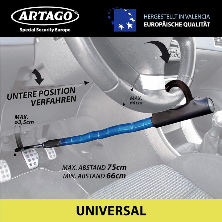 Artago 880/B Lenkradschloss Pedal EASY HOOK, Lenkradkralle, Diebstahlsicherung Lenkrad Pedal Auto, G