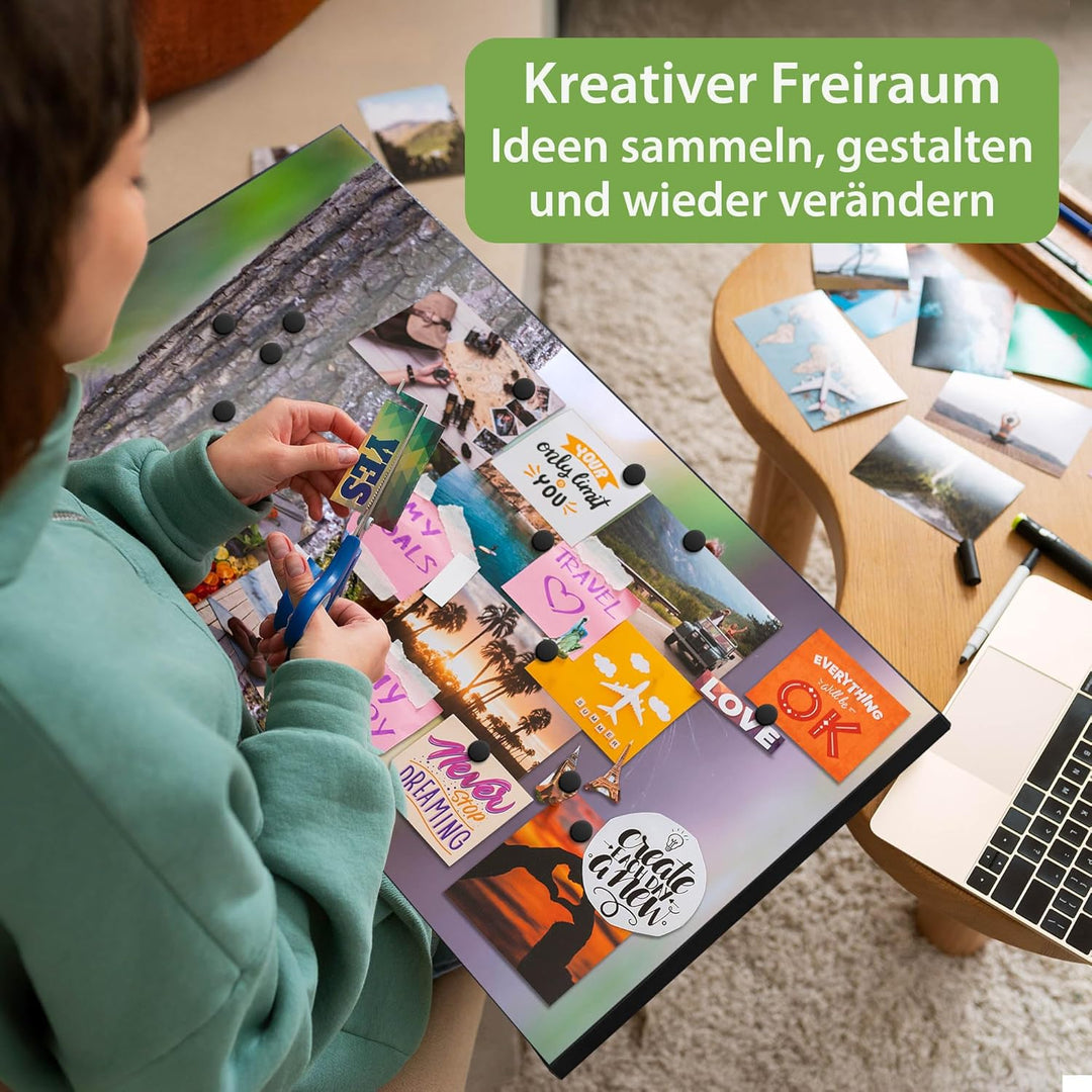 banjado Magnettafel schwarz 78 x 37cm / Magnetwand Metall/Magnetpinnwand als Memoboard/Pinnwand Magn