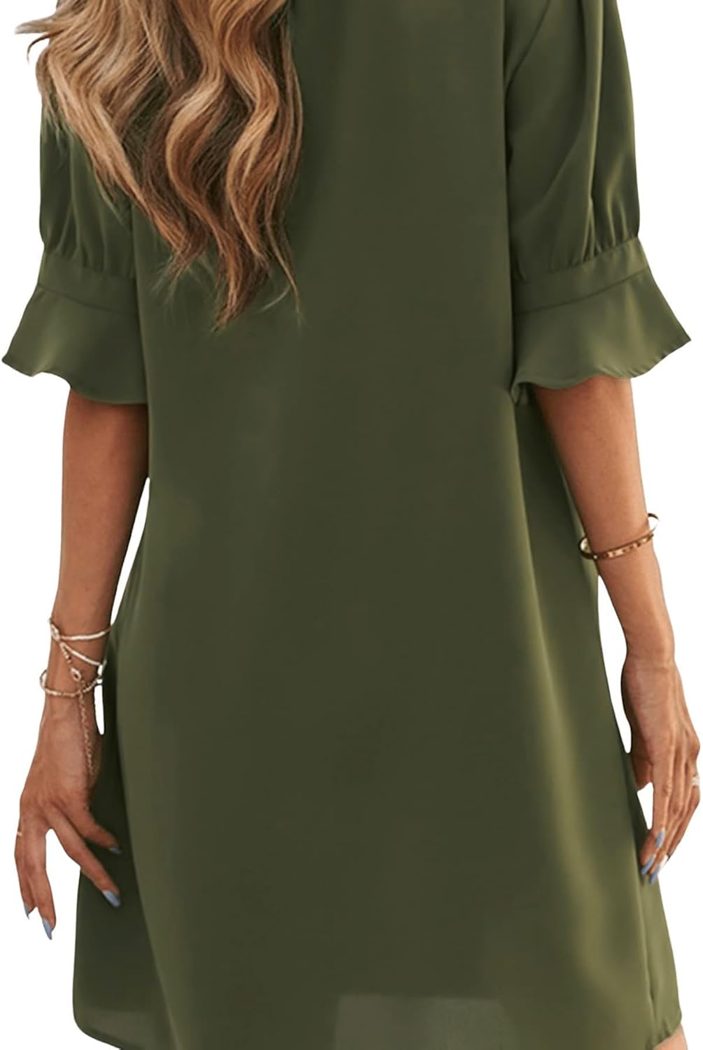 Famulily Frauen V-Ausschnitt Halbarm Hemdkleid Elegant Sommer Casual Einfarbig Kurzes Kleid S-XXL S