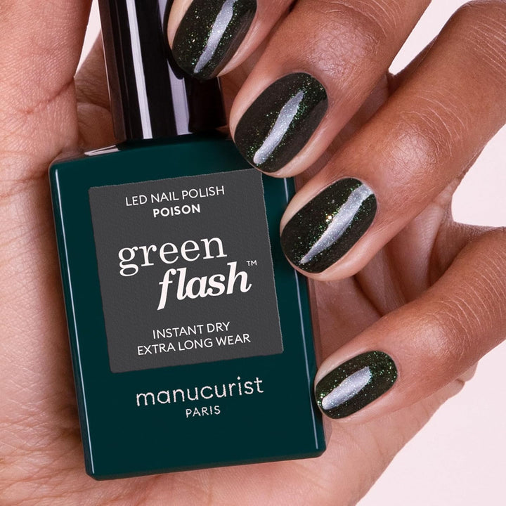 Manucurist Green Flash™ Grüne Glitzer Gel Nagellack Poison - Hema Free UV Lack, 12-Free Lack, Bio-ba