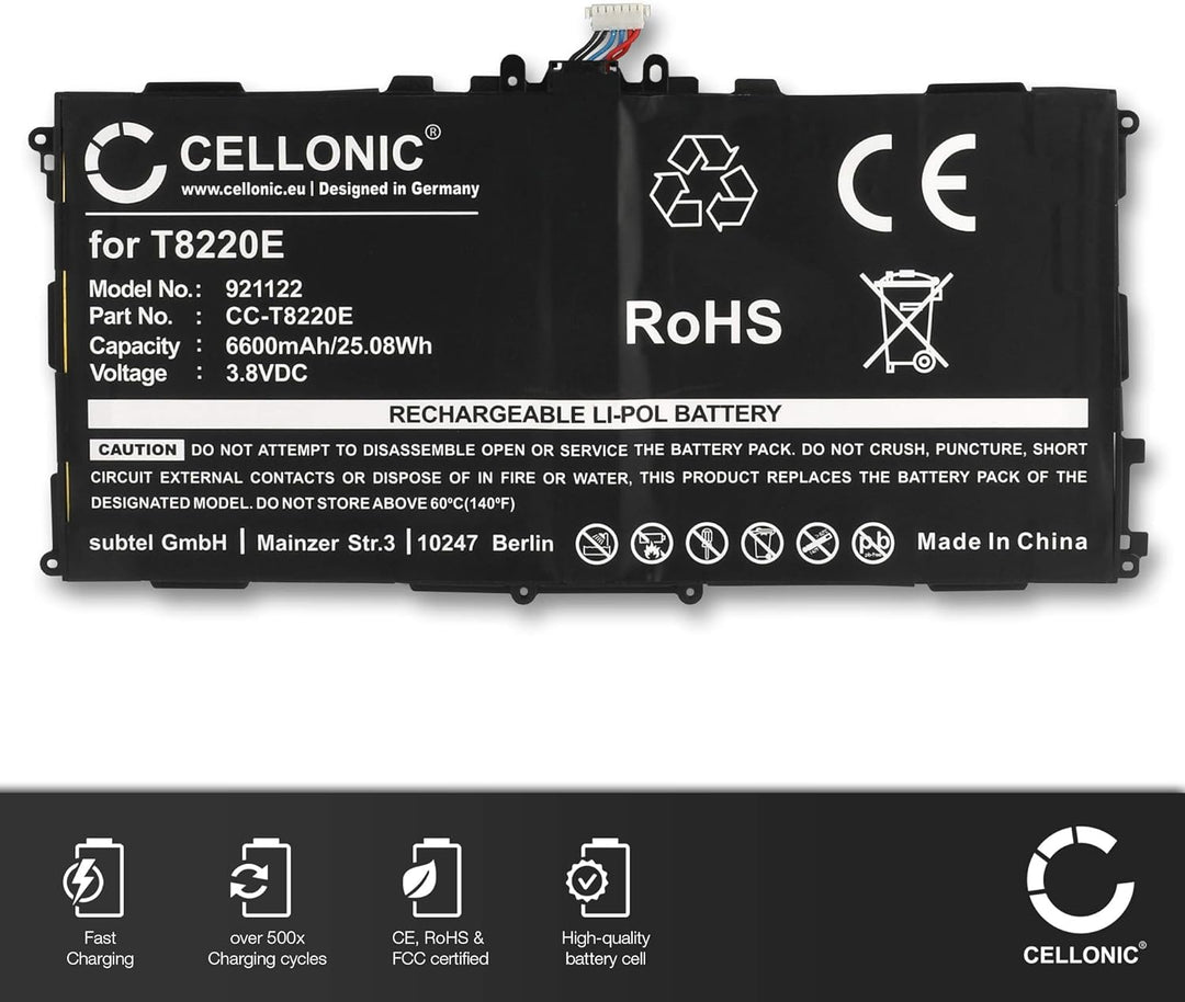 CELLONIC, Akku für Tablet kompatibel mit Samsung Galaxy SM-T520 Tab Pro 10.1 (3.8V, 6600mAh), Akku