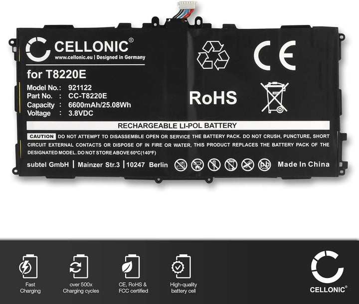 CELLONIC, Akku für Tablet kompatibel mit Samsung Galaxy SM-T520 Tab Pro 10.1 (3.8V, 6600mAh), Akku
