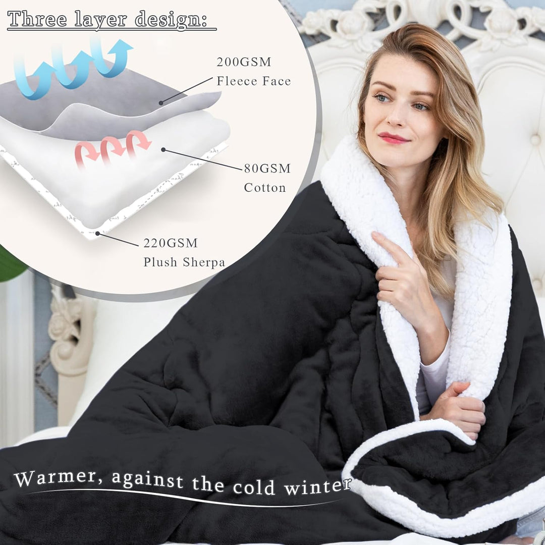 CHOSHOME Kuscheldecke Flauschig 150x200CM Sherpa Decke Warm Flanell Schwarz Kuscheldecke Gross Decke