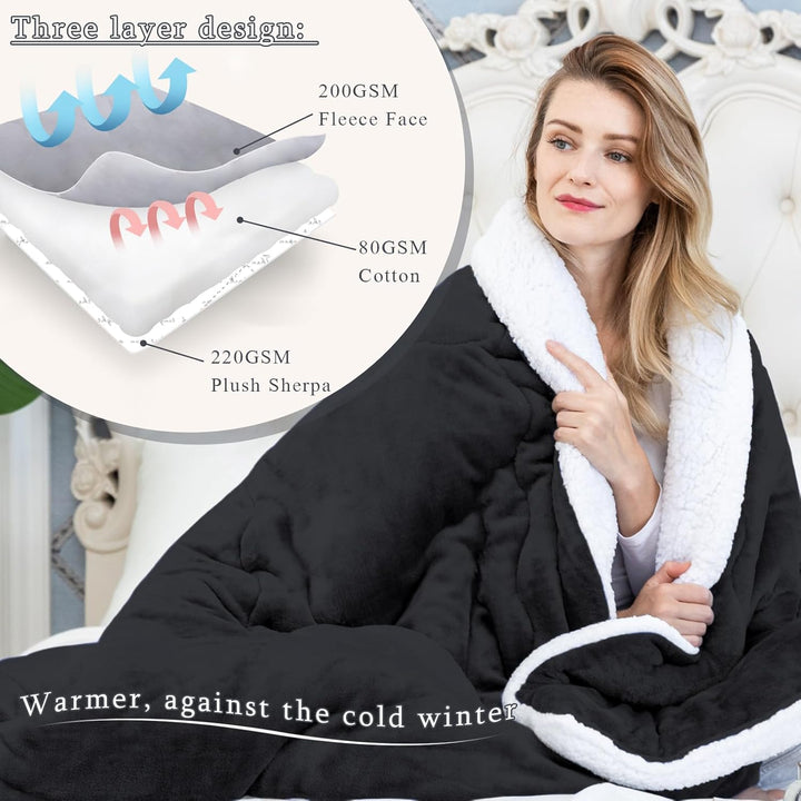 CHOSHOME Kuscheldecke Flauschig 150x200CM Sherpa Decke Warm Flanell Schwarz Kuscheldecke Gross Decke