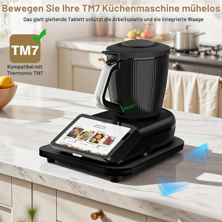 Gleitbrett für Thermomix TM7 - Holz Brett für Thermomix Vorwerk Küchenmaschine TM7 Zubehör - mit 360