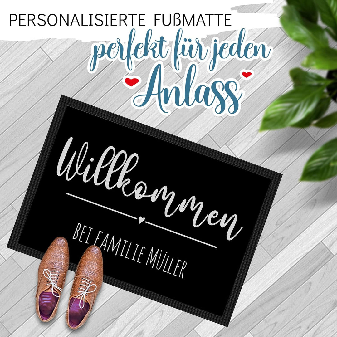 PR Print Royal Personalisierte Fussmatte eine Zeile Wunschtext - Willkommen Herz - Geschenke zum Ein