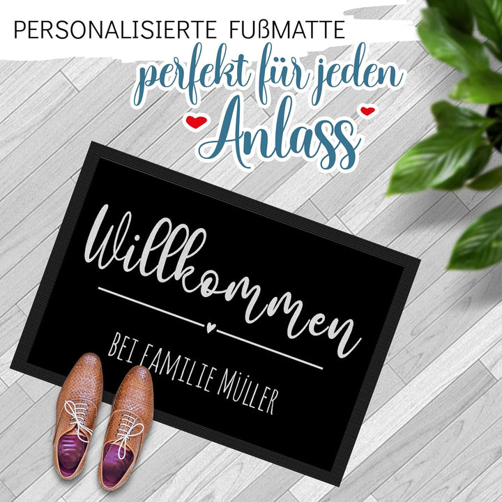 PR Print Royal Personalisierte Fussmatte eine Zeile Wunschtext - Willkommen Herz - Geschenke zum Ein