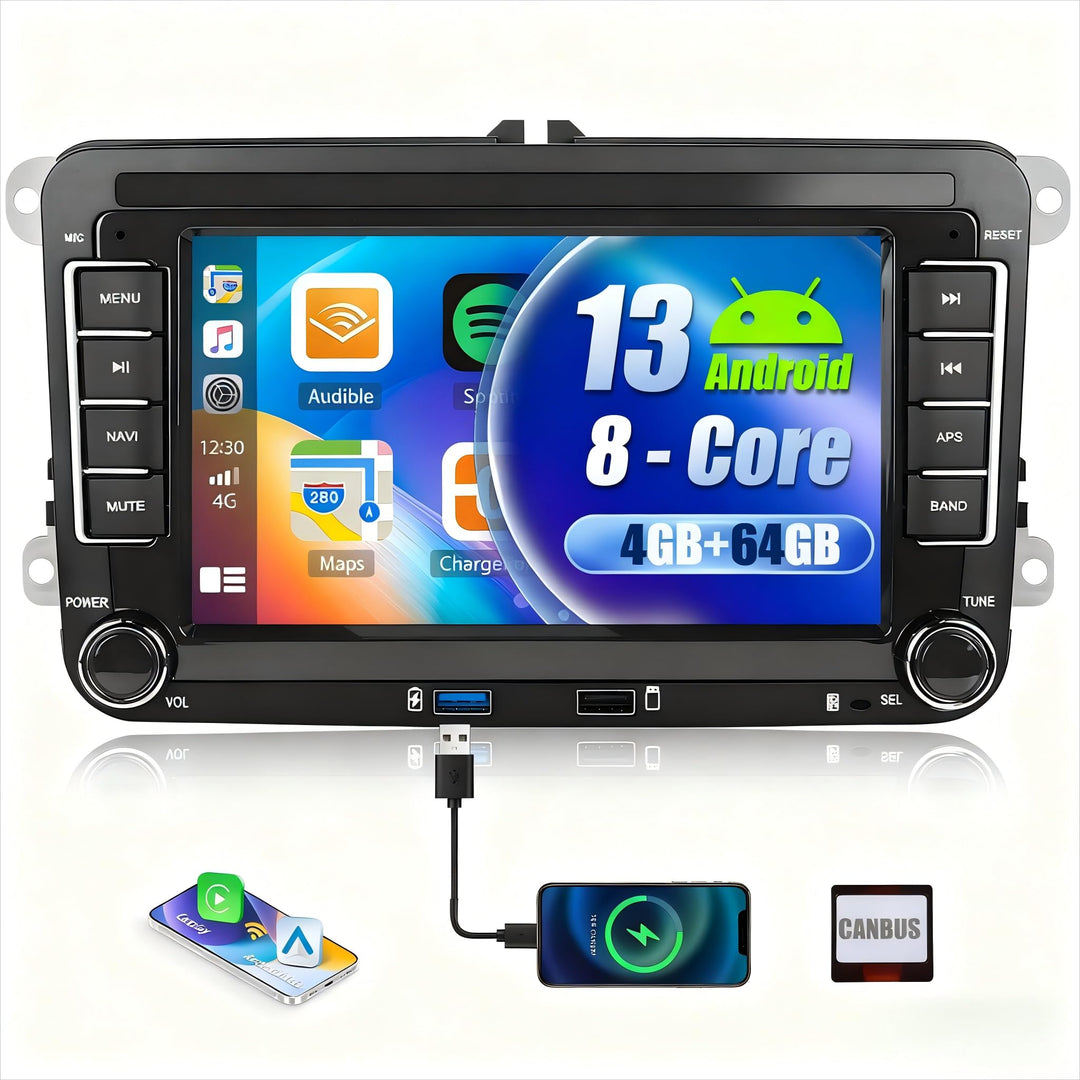 CAMECHO 8-Core 4+64G Android 13 Autoradio für VW Golf 5 6 Polo Tiguan Caddy Skoda Passat mit Carplay