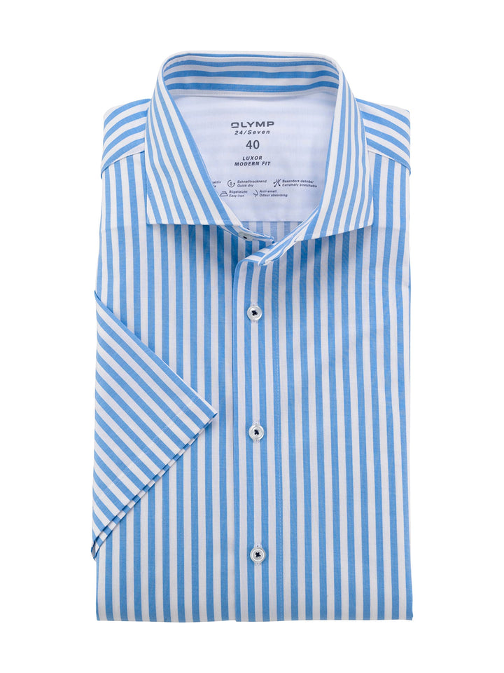 OLYMP Herren Businesshemd Kurzarm Luxor 24/Seven,Twill,modern fit,Global Kent 44 Bleu 11, 44 Bleu 11