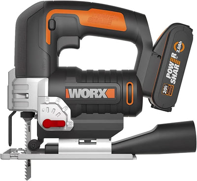 WORX WX543 Akku-Pendelhub-Stichsäge 20V Profi Stichsäge mit Absaug-Adapter Ideal auch für Gehrungssc