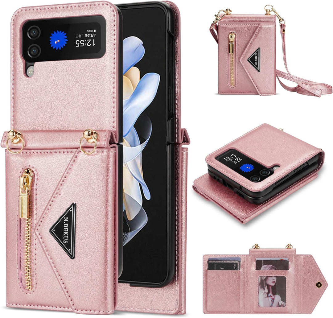 UDBKKDX Handyhülle für Samsung Galaxy Z Flip 5, Schutzhülle Mattes Leder mit Standfunktion hülle Kam