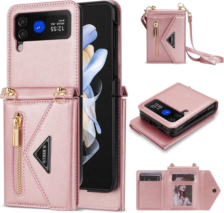 UDBKKDX Handyhülle für Samsung Galaxy Z Flip 4, Schutzhülle Mattes Leder mit Standfunktion hülle Kam