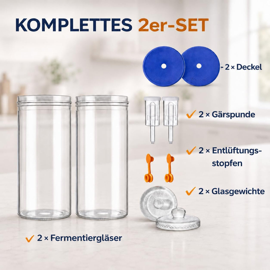 Fermentierglas 1,5L Fermentierset aus Borosilikatglas mit Gewicht für Sauerkraut, Hot Sauce, Met, Ci