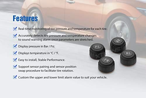 XTRONS TPMS Auto Reifendruck Kontroll Alarmsystem mit 4 Externe Sensoren für XTRONS Android 9.0 Auto