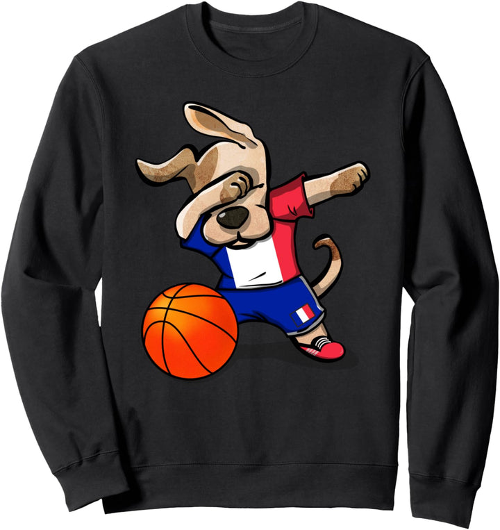 Dabbing Dog Hund Frankreich Basketball - Französische Flagge Sweatshirt