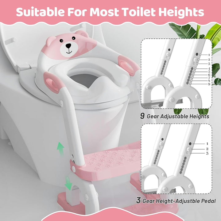 Toilettenleiter für Kinder, Höhenverstellbare Toilettenleiter klappbar als Tritthocker, 2 in 1 Kind