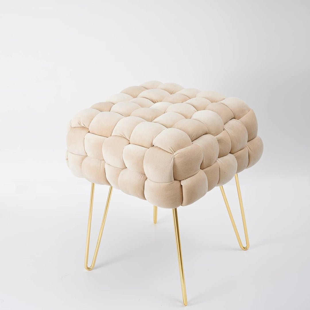 Zedelmaier Moderner Velvet Kosmetik Hocker, Quadratisch Ottoman-Fusshockermit goldfarbenen Metallbei