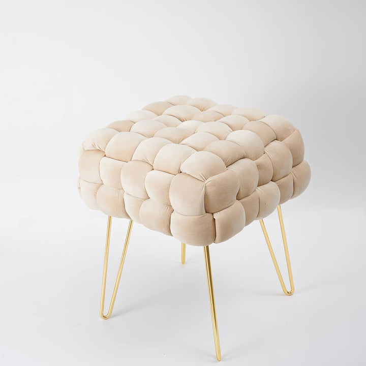 Zedelmaier Moderner Velvet Kosmetik Hocker, Quadratisch Ottoman-Fusshockermit goldfarbenen Metallbei