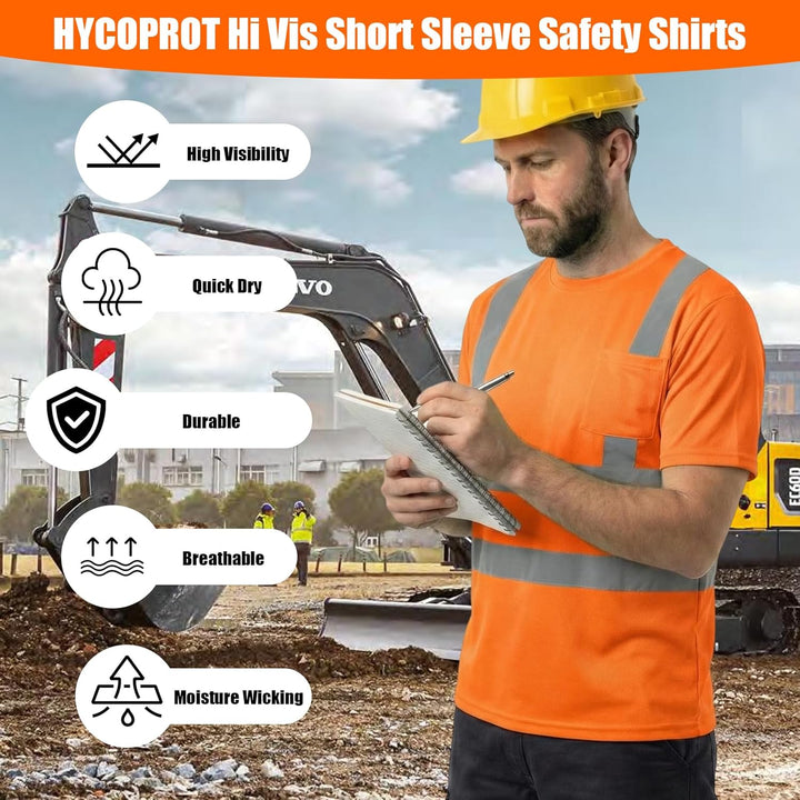 HYCOPROT Warnschutz T-Shirt Warnweste Reflektierend Warnweste Atmungsaktiv Leicht Kurzarmshirt Kurza