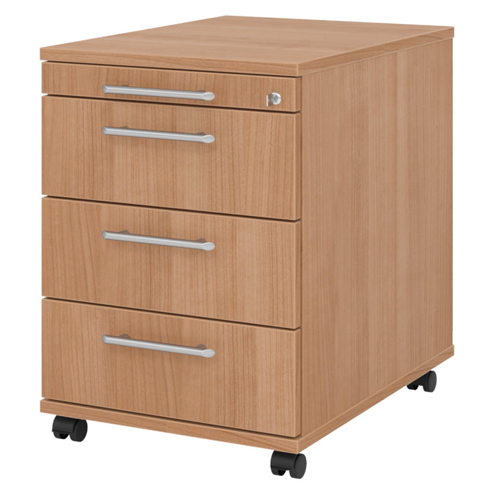 Bümö® Rollcontainer mit 3 Schüben & Schloss | Bürocontainer aus Holz | Tischcontainer mit Rollen | i