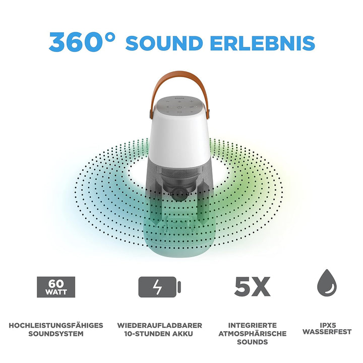 ION Audio Bright Max – Tragbarer, wasserfester 360° Bluetooth-Lautsprecher mit Beleuchtung, atmosphä