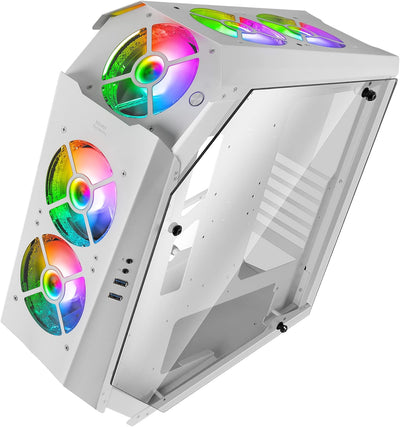 Mars Gaming MC51W, Gehäuse Gaming PC ATX , Doppelt Gehärtetes Glas, 5x Lüfter RGB 12cm, Weiss, MC51W