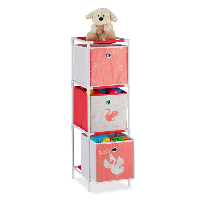 Relaxdays Kinderregal mit 3 Boxen, Spielzeug, Mädchen, Schwan-Design, Regal Kinderzimmer, HBT 89 x 2