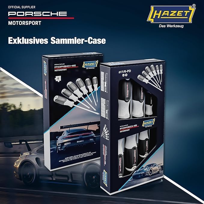 HAZET Schraubendreher Satz 811/6-PD, 6-teilig, Porsche Motorsport Edition, PH Kreuzschlitz und Schli