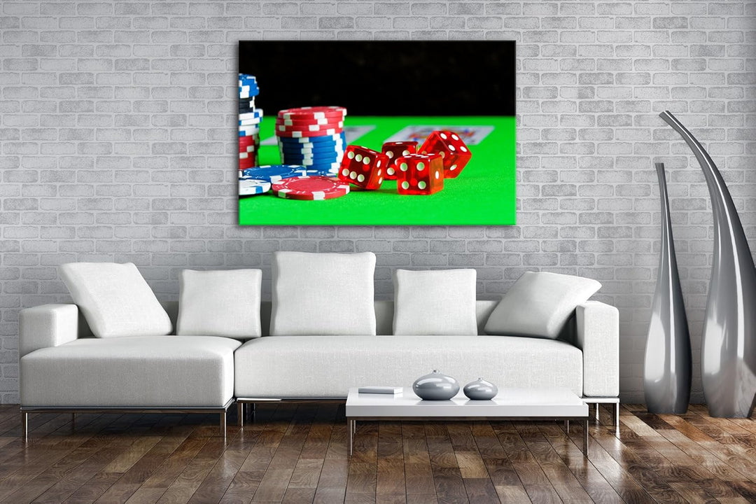 deyoli Glücksspiel Würfel und Poker Chips Format: 60x40 als Leinwandbild, Motiv fertig gerahmt auf E