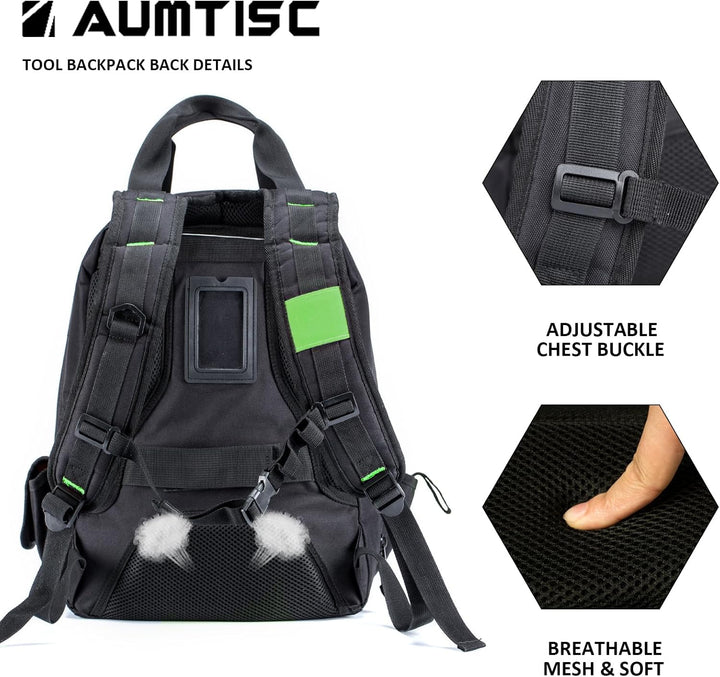 AUMTISC Werkzeug-Rucksack, strapazierfähig, für Baustellen, Werkzeugtasche mit Mehrzwecktasche, für